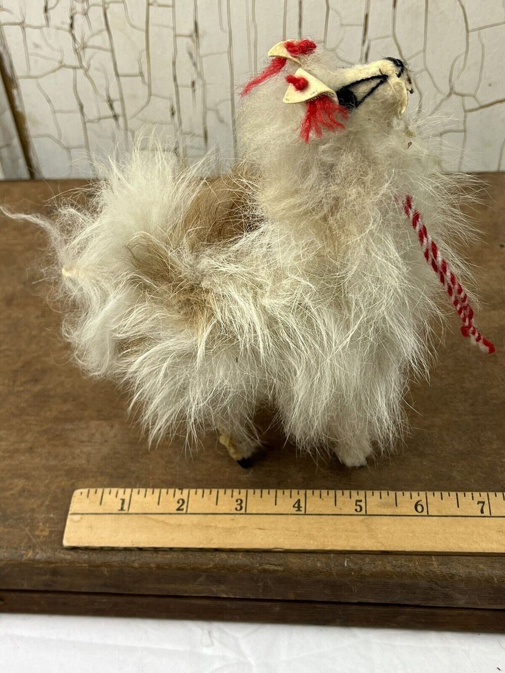 FLUFFLY LLAMA 100% Alpaca Fur 7" Plush Real Wool Taxidermy Animal Peru Souvenir